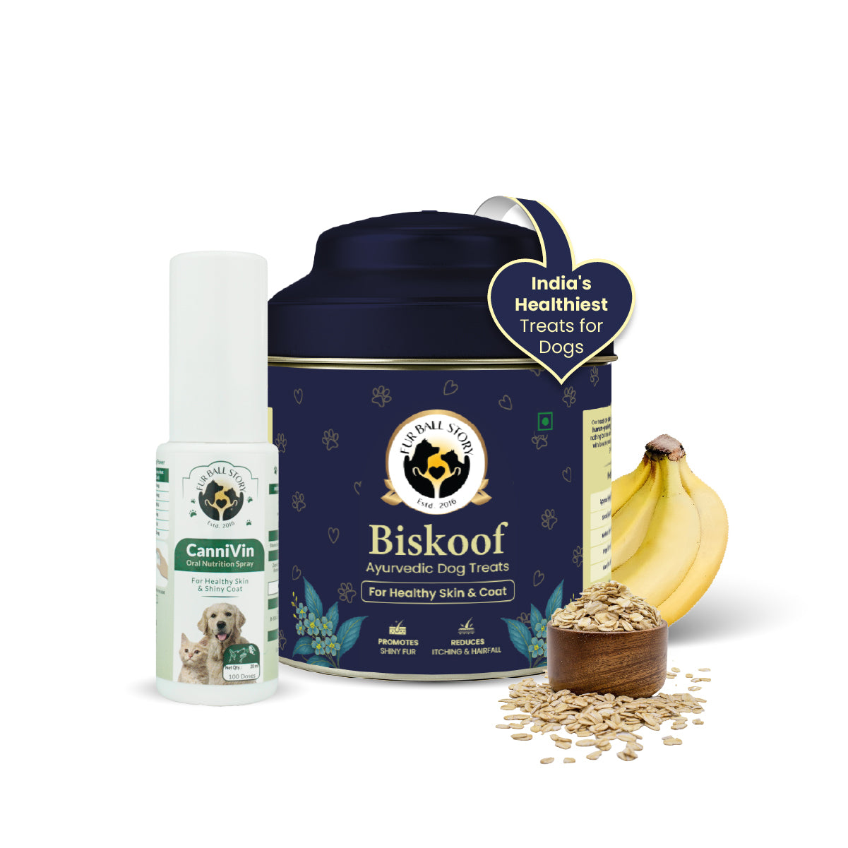Dog Skin & Coat Combo - Biskoof Healthy Skin Treats for Dogs and CanniVin Healthy Skin & Shiny Coat Oral Spray