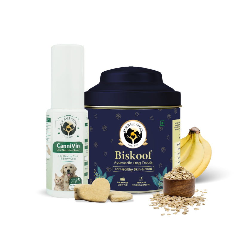 Dog Skin & Coat Kit - Biskoof Healthy Skin Treats for Dogs and CanniVin Healthy Skin & Shiny Coat Oral Spray