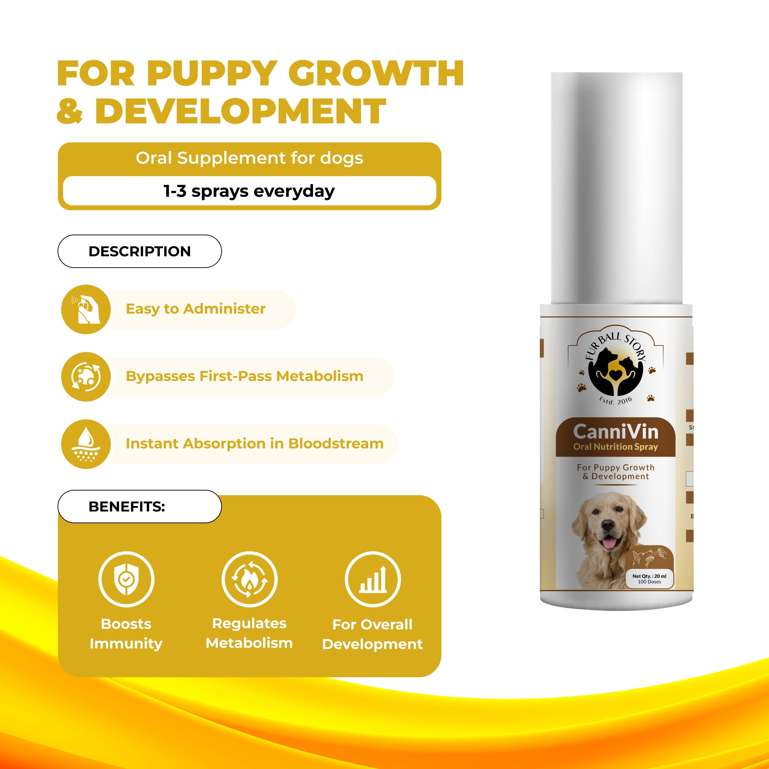 CanniVin Spray: For Puppy Growth & Development - 20ml 
