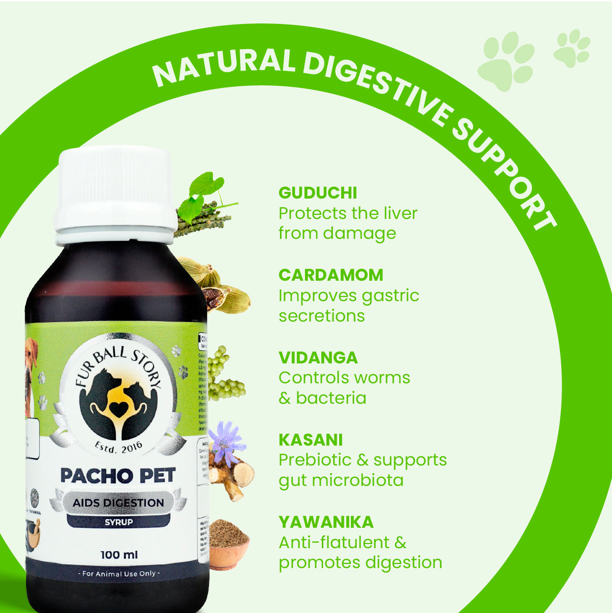 Pacho Pet: Relieves Stomach Problems In Dogs & Cats - 100ml