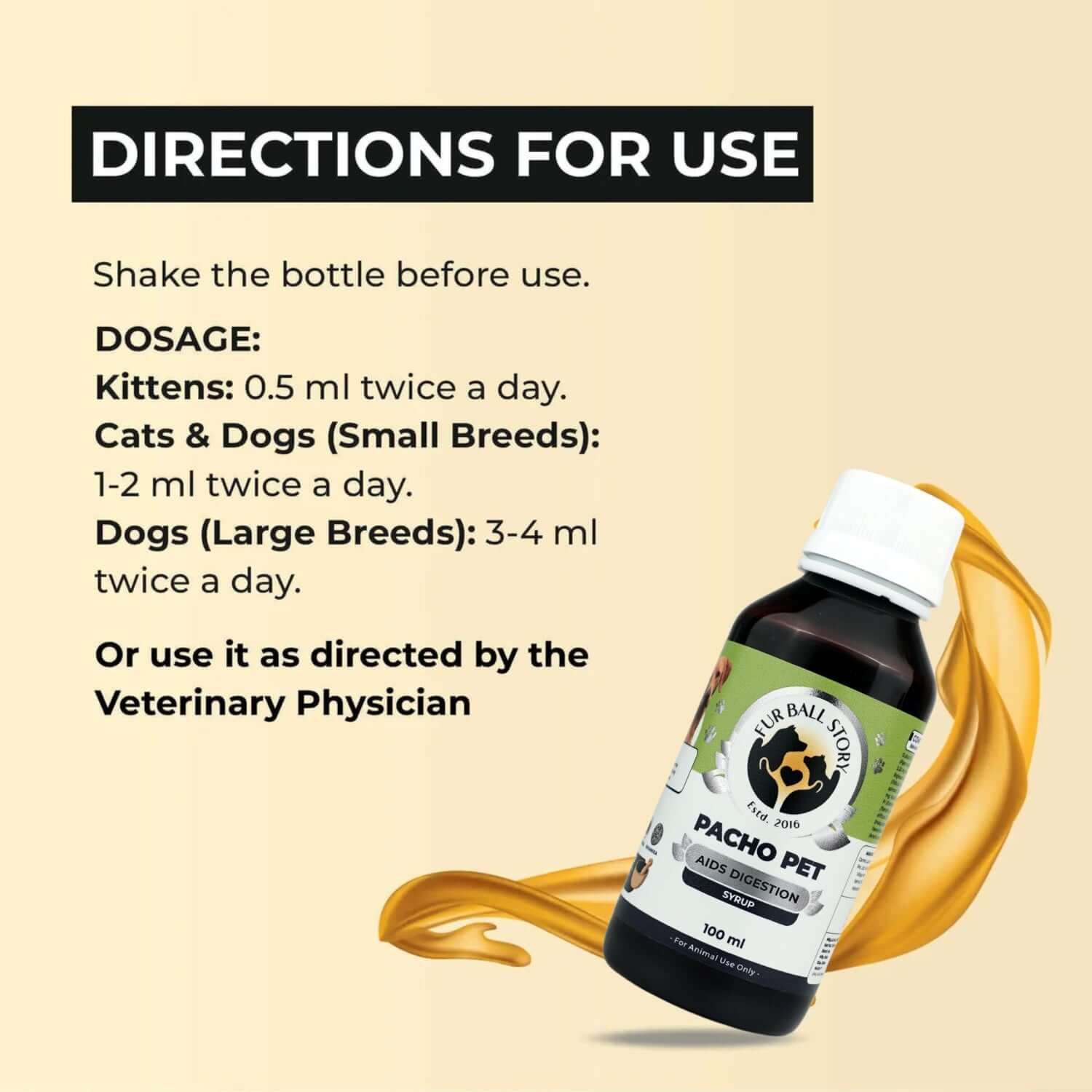 Pacho Pet Digestion Syrup for Dogs & Cats - Relieves Stomach Problems Effectively