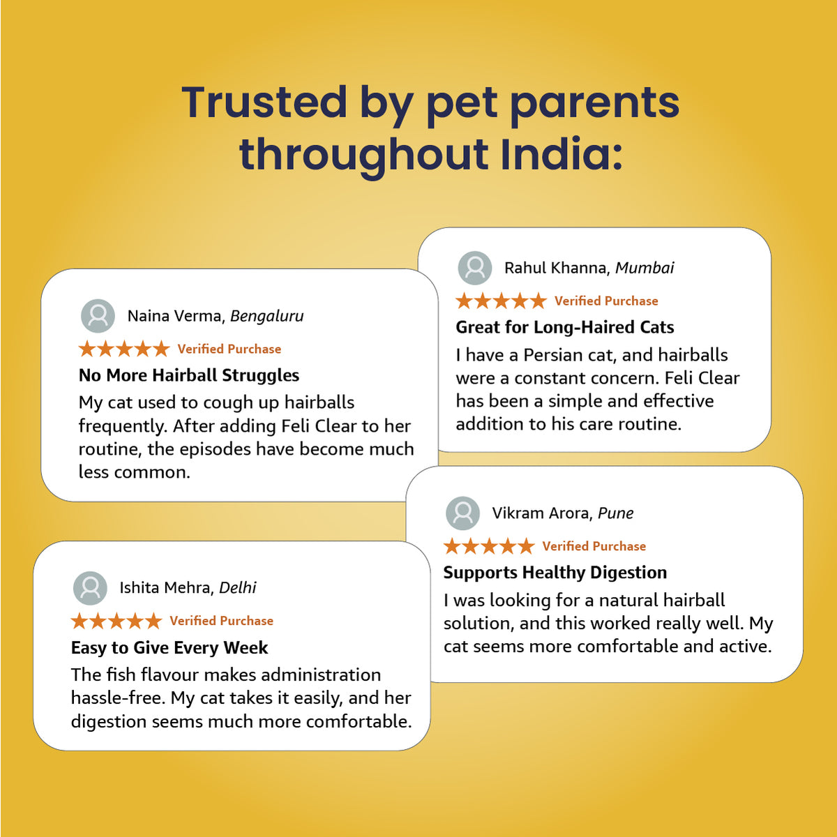 Customer reviews for Fur Ball Story Feli Clear hairball support syrup highlighting improved digestion and natural hairball relief in cats