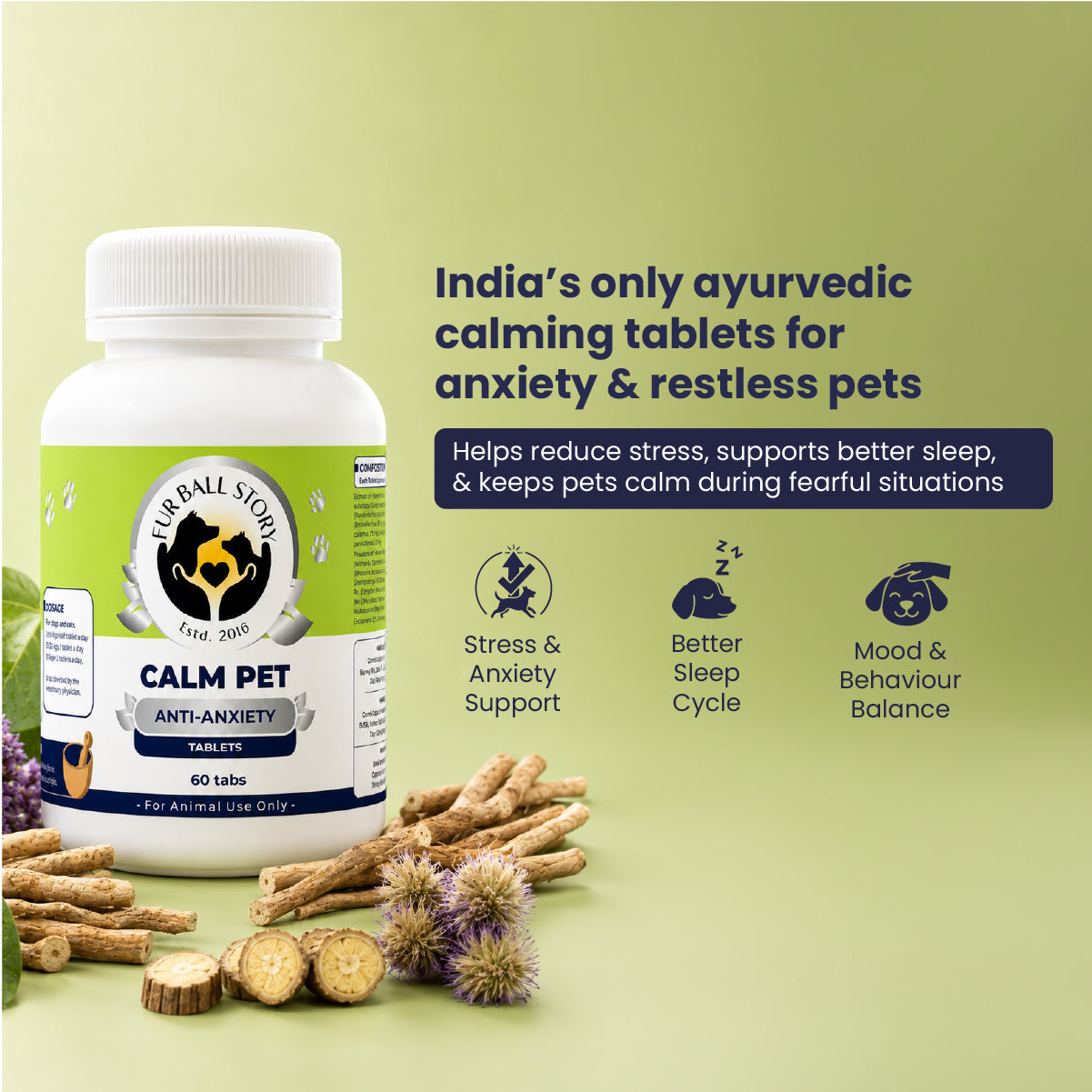 Calm Pet: Anti Anxiety Tablets For Dogs & Cats -  (60 tab/100gm)