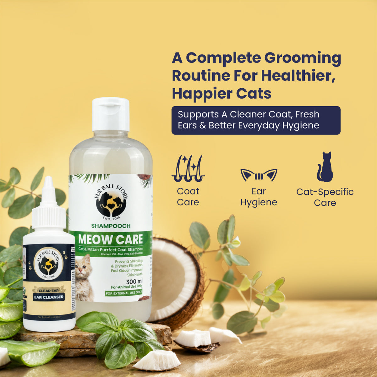 Cat Bath and Grooming Kit, Cat Skin and Ear Care Kit, Cat Skin Care Kit, Cat Ear Care Kit, Cat Shampoo and Ear Cleaner Combo