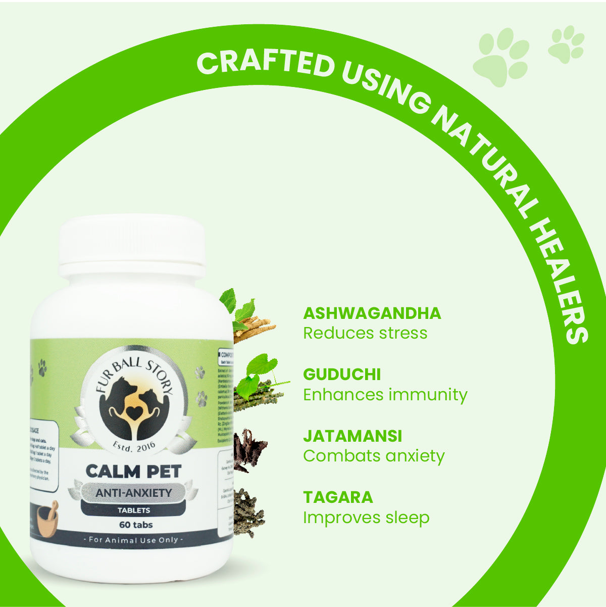 Calm Pet: Anti Anxiety Tablets For Dogs & Cats -  (60 tab/100gm)