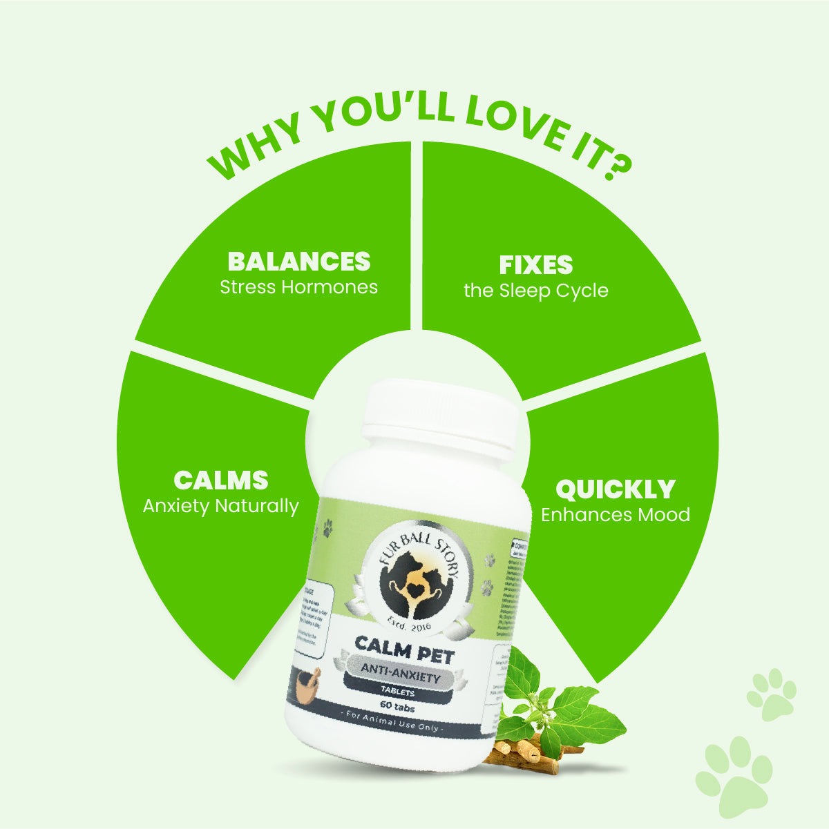 Calm Pet: Anti Anxiety Tablets For Dogs & Cats -  (60 tab/100gm)
