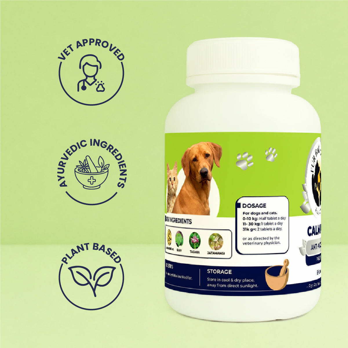 Calm Pet: Anti Anxiety Tablets For Dogs & Cats -  (60 tab/100gm)