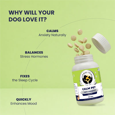 Calm Pet: Anti Anxiety Tablets For Dogs & Cats -  (60 tab/100gm)