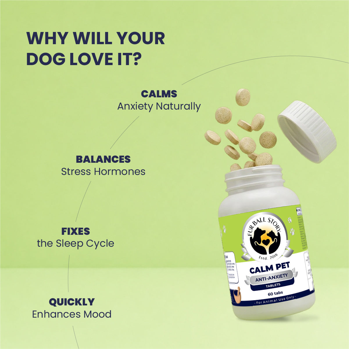Calm Pet: Anti Anxiety Tablets For Dogs & Cats -  (60 tab/100gm)