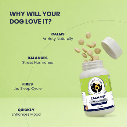 Calm Pet: Anti Anxiety Tablets For Dogs & Cats -  (60 tab/100gm)