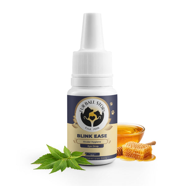 Blink Ease is a gentle, honey-infused ocular hygiene solution designed to soothe irritation and keep your pet's eyes bright, clear, and healthy through natural Ayurvedic care.