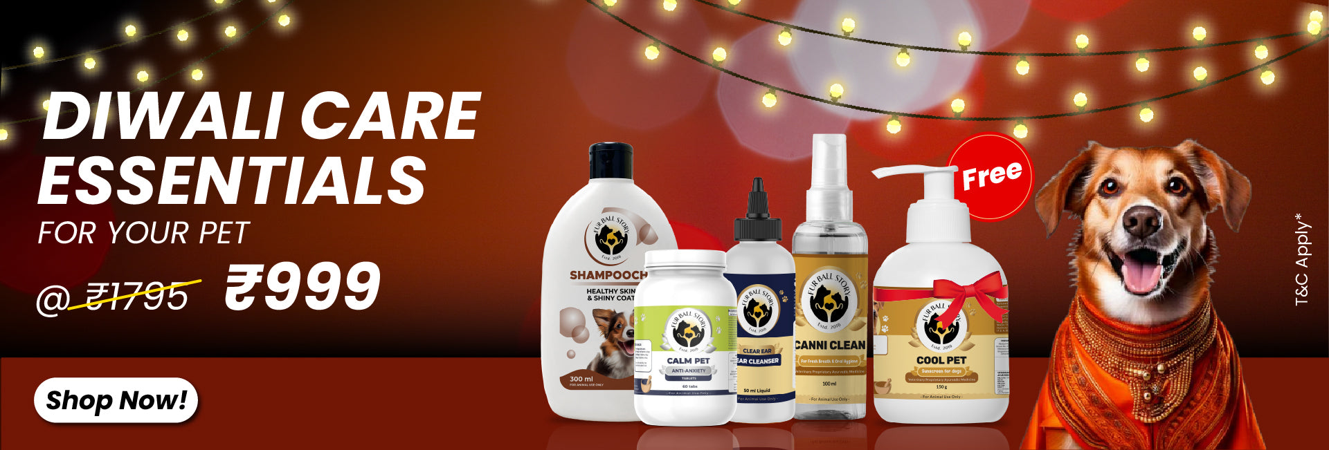 Diwali pet care essentials including calming products, ear protection, and soothing accessories to keep your pets safe and comfortable during festive celebrations.