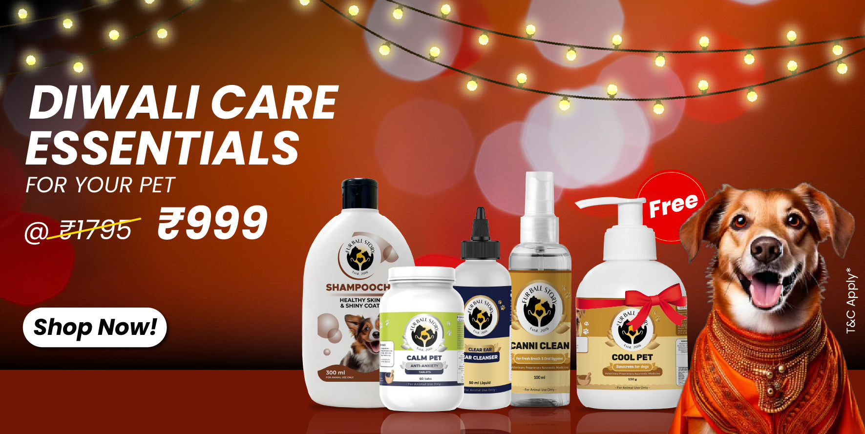 Diwali pet care essentials including calming products, ear protection, and soothing accessories to keep your pets safe and comfortable during festive celebrations.