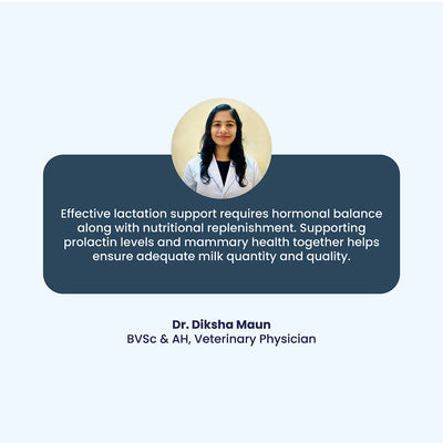 Veterinary Physician Dr. Diksha Maun provides a professional testimonial, explaining the vital link between hormonal balance (prolactin) and the quality of milk production in nursing pets.