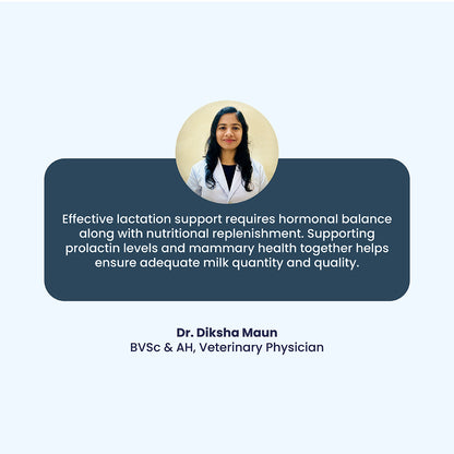 Veterinary Physician Dr. Diksha Maun provides a professional testimonial, explaining the vital link between hormonal balance (prolactin) and the quality of milk production in nursing pets.