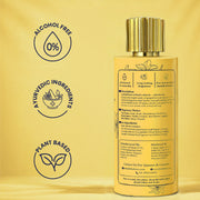 The back label of the Furmist Lady bottle showing descriptions, ingredients, and manufacturing details, alongside icons for 0% Alcohol, Ayurvedic Ingredients, and Plant-Based formulation.