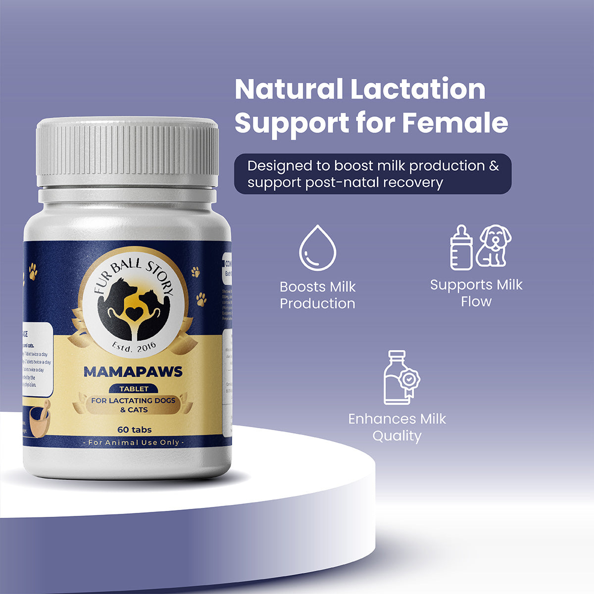 Mamapaws is a premium Ayurvedic supplement providing natural lactation support to boost milk production, quality, and post-natal recovery for nursing dogs and cats.