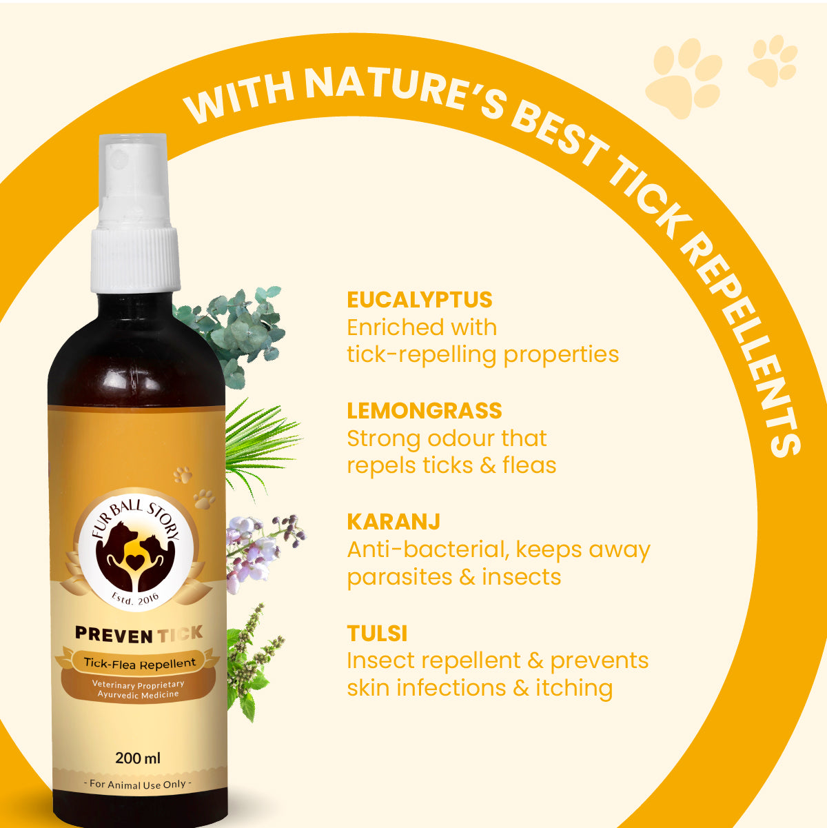 PrevenTick: Professional Range Advanced Tick & Flea Repelling Spray for Dogs & Cats - 200ml | Tick Spray