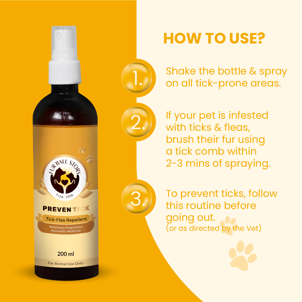 PrevenTick: Professional Range Advanced Tick & Flea Repelling Spray for Dogs & Cats - 200ml | Tick Spray
