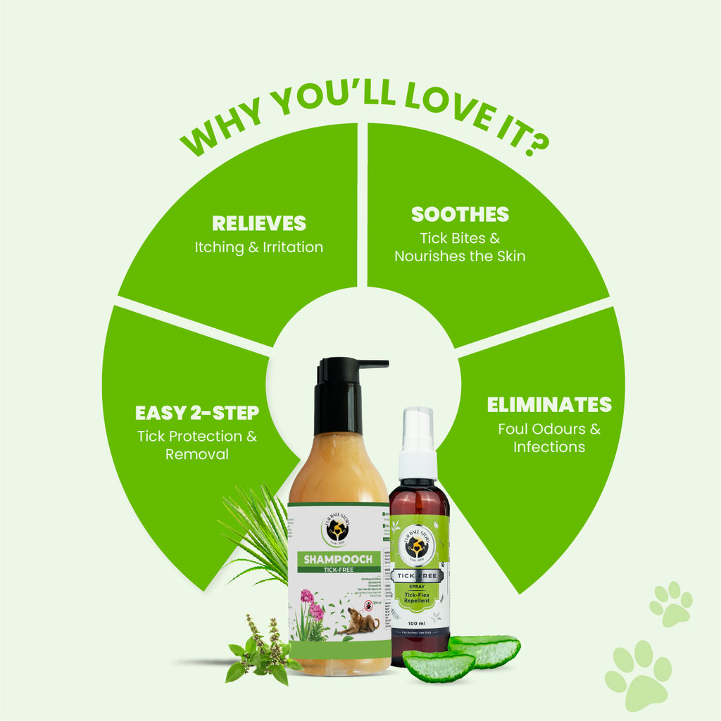 A circular green graphic highlighting four key benefits: relieves itching, soothes bites, eliminates odours, and offers an easy 2-step protection.