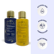 A back-label view of the teal Furmist bottle alongside three clean badges. It proudly displays its "Alcohol-Free," "Ayurvedic Formulation," and "Plant-Based" credentials, reassuring pet parents of a safe, non-toxic grooming experience.