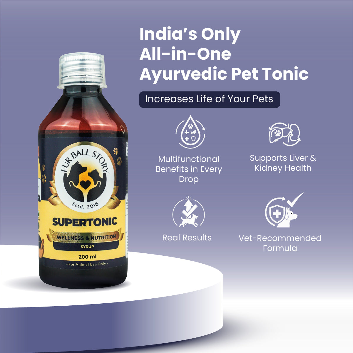 Supertonic Syrup: Ensures Head to Tail Wellness of Dogs & Cats - 200ml | multi vitamin for dogs