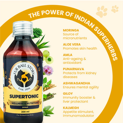 Supertonic Syrup: Ensures Head to Tail Wellness of Dogs & Cats - 200ml | multi vitamin for dogs