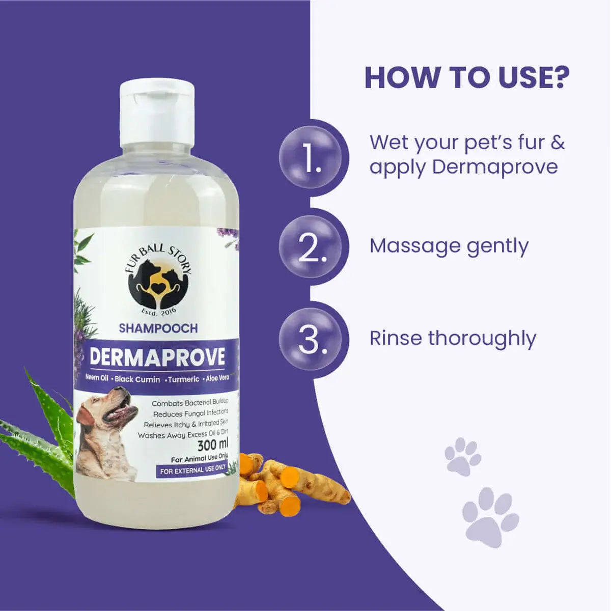 Antifungal dog shampoo for itchy skin – FurBallStory Dermaprove 300ml (Buy 2 Get 1 Free)