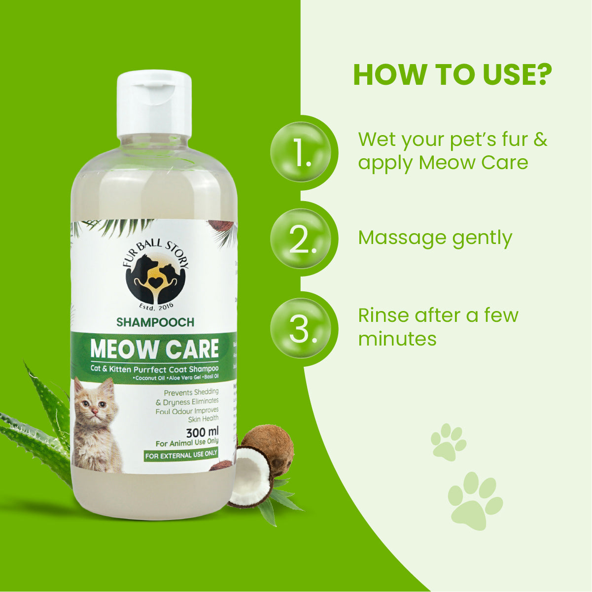 Meow Care Shampooch Cat Shampoo bottle - gentle, natural cat shampoo for healthy fur and skin