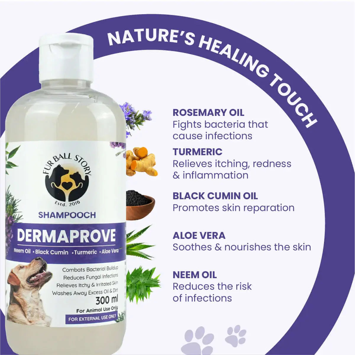 Antifungal dog shampoo for itchy skin – FurBallStory Dermaprove 300ml (Buy 2 Get 1 Free)