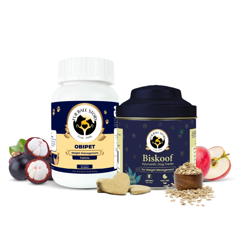 Dog Weight Management Kit | Vet Formulated Obipet Tablets & Biskoof Chews | Supports Healthy Weight, Controls Cravings, Boosts Metabolism & Digestion | for All Breeds