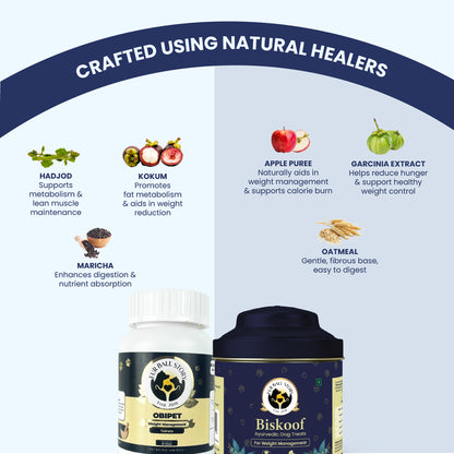 Dog Weight Management Kit | Vet Formulated Obipet Tablets & Biskoof Chews | Supports Healthy Weight, Controls Cravings, Boosts Metabolism & Digestion | for All Breeds